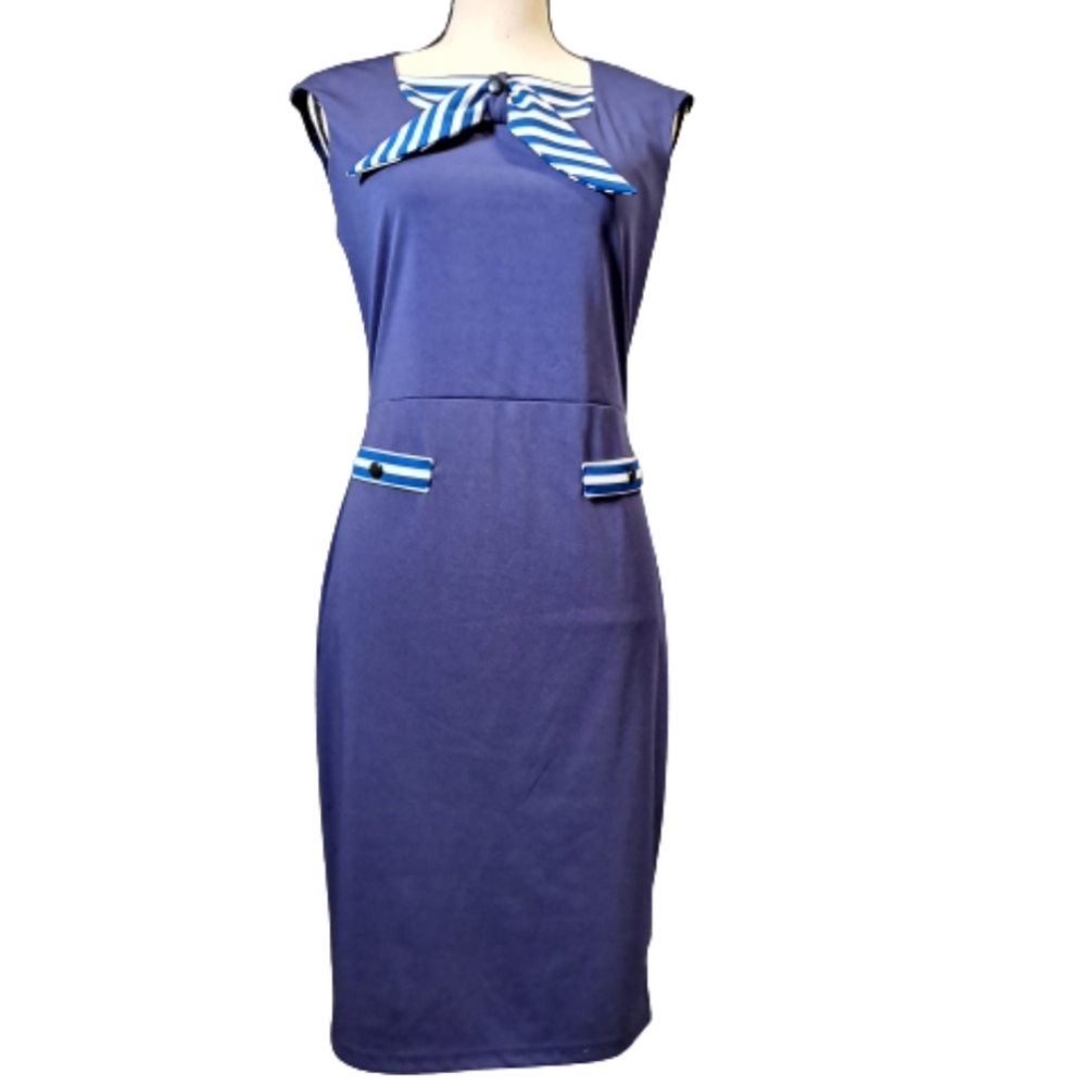 CaiDieNu Navy blue bodycon pencil Dress Size L